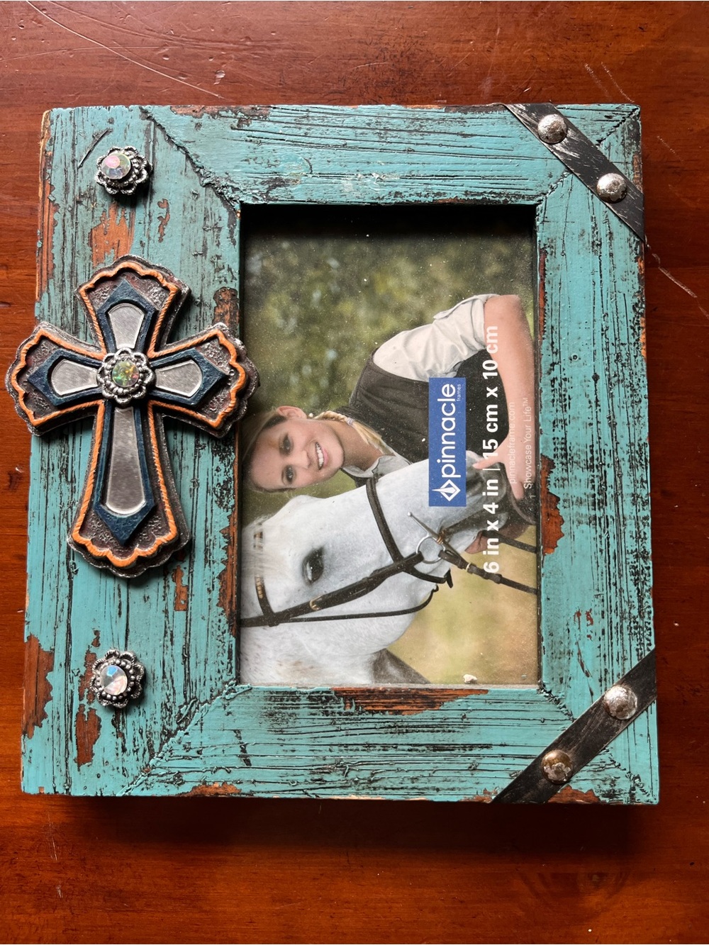 Rustic Turquoise Cross Accent Photo Frame by